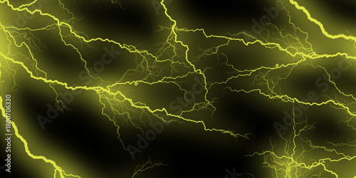 Massive lightning bolt with branches isolated on black background. 3d illustration, lightning, storm, thunder set. Frame of lightnings on black background 8k. black marble background.