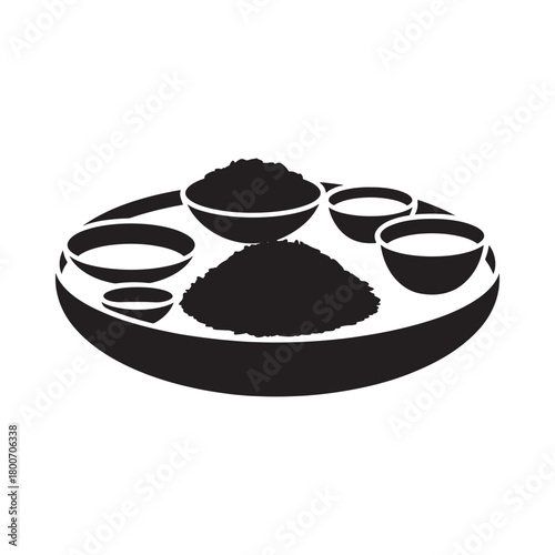 Traditional indian thali meal with various dishes and rice