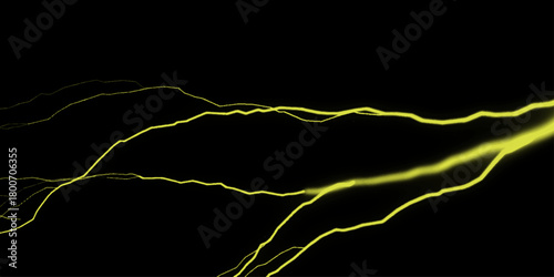 Lightning Effects on yellow Screen for Digital Design. Elegant black marble texture with yellow veining, timeless sophistication. lightning bolt on black background. Black marble texture for bg. 