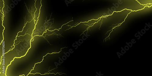 Lightning Effects on yellow Screen for Digital Design. Elegant black marble texture with yellow veining, timeless sophistication. lightning bolt on black background. Black marble texture for bg. 