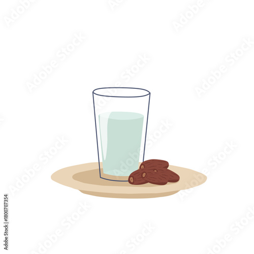 Iftar Water and Dates in Flat Hand-Drawn Style for Ramadan Break-Fast Theme