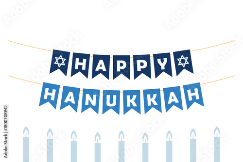 Happy Hanukkah banner, greeting card, lettering bunting garland, vector illustration