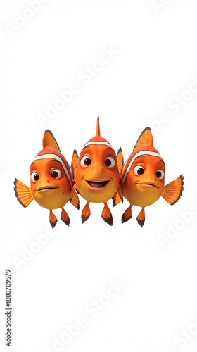 Friendly cartoon fish trio showcasing unity in vibrant coral reef waters