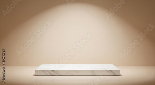 White marble podium on brown background for displaying luxury products.