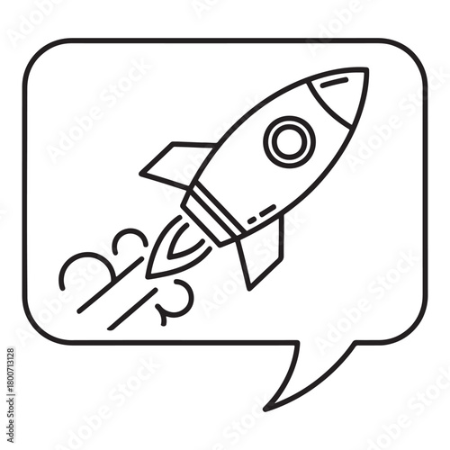 Rocket ship launching from speech bubble EPS icon
