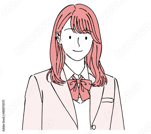 笑顔の女子高校生（制服）,挨拶,学校,教育,人物,シンプル,ベクター