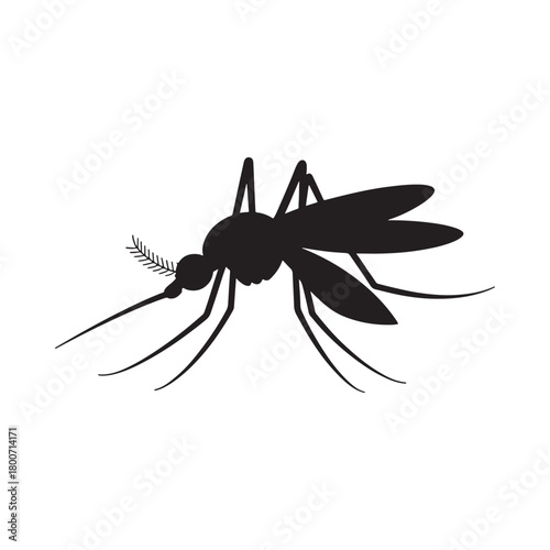 Black silhouette of a mosquito on a white background