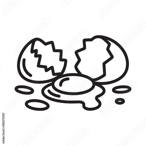 Cracked egg with yolk spilling out line art
