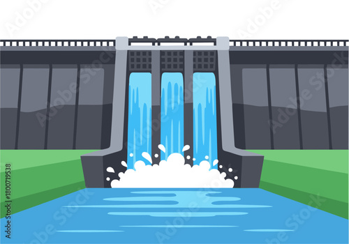 Hydroelectric Dam Vector Illustration: Sustainable Energy and Water Resource Management Concept