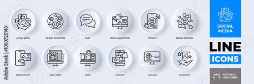 Streamlined Digital Communication: A collection of sleek, minimalist line icons embodies the essence of social media, global interaction, and seamless digital dialogue.