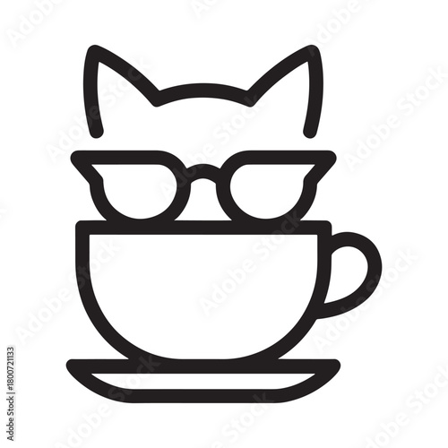 Cute cat wearing glasses sitting in a coffee cup icon