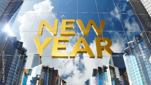 New Year Golden Text City Sky Reflection
