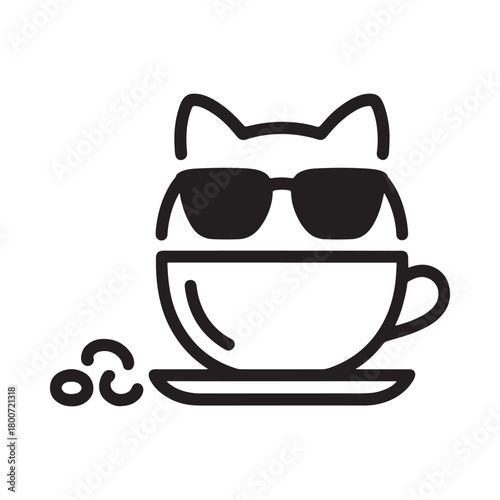 Cool cat coffee cup with steam and sunglasses logo