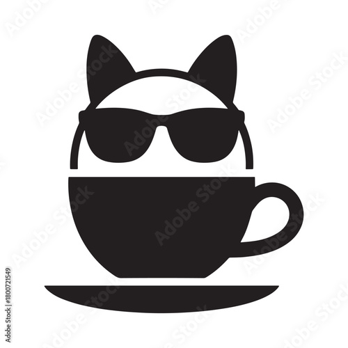 Cool cat in a coffee cup silhouette