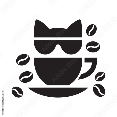 Cool cat coffee cup with sunglasses and beans icon