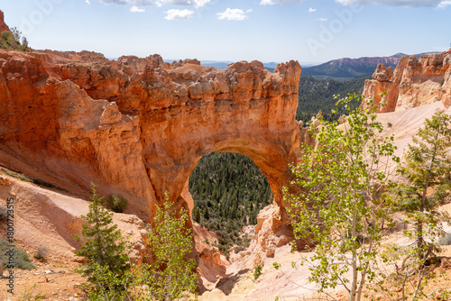 View of Bryce Canyon National Park in southern Utah, USA. 
Bryce Canyon National Park is known for crimson-colored hoodoos, which are spire-shaped rock formations. 