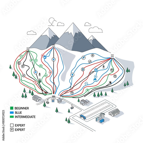 Ski Resort Trail Map with Difficulty Levels.