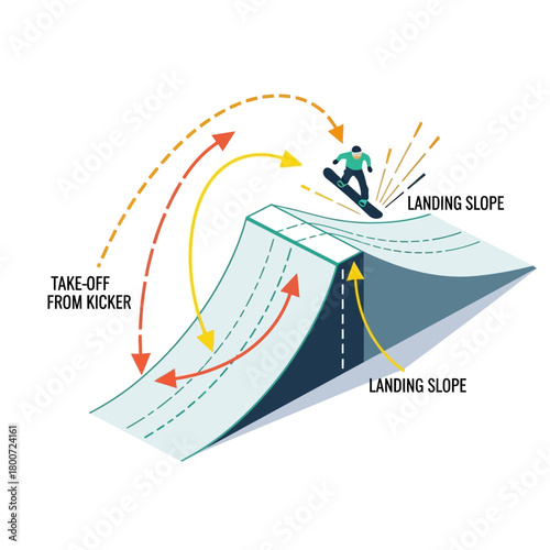 Snowboarder Performing Trick on Kicker with Landing Slope.