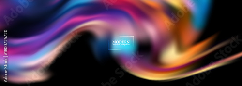 Modern digital art swirl with vivid neon tones and silky smooth transitions, floating in a dark space.