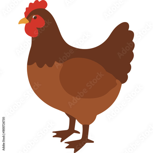 Brown Chicken Standing on Transparent Background Farm Animal Isolated Realistic Vector Illustration
