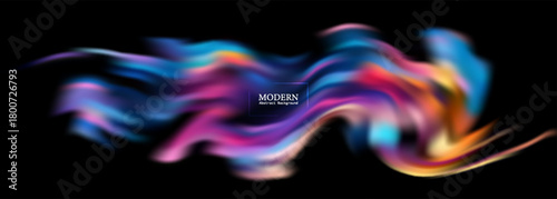 Dynamic abstract wave of multicolored light trails forming a fluid motion effect on a dark backdrop.