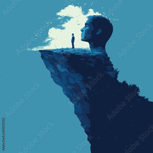 An image or thought in the head representing weakness and a loser mindset