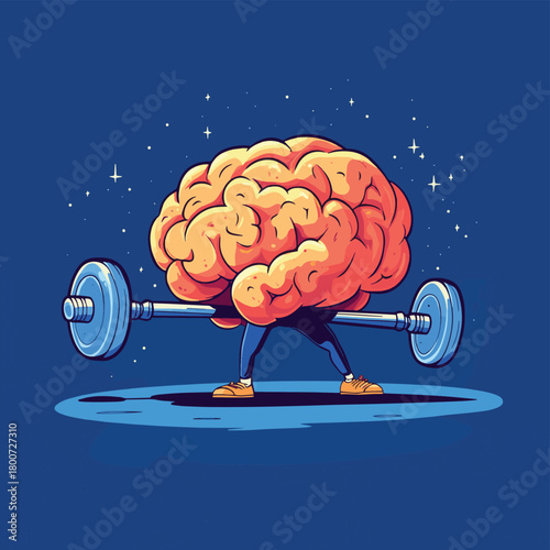 Illustration Illustration Of A Brain Exercising By Lifting Weights. Mental Exercise Concept. Generative AI  , vector style simple color
