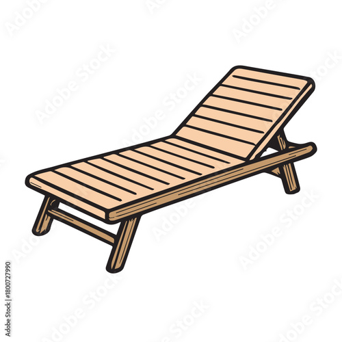 A simple vector illustration of a brown sunbathing lounge chair with clean lines, offering a minimalist and comfortable outdoor seating concept ideal for relaxing under warm sunlight.