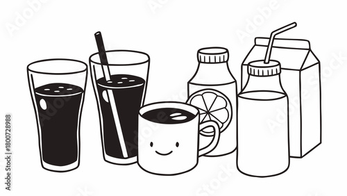 Hand-drawn vector doodles set of diverse drink illustrations for refreshing beverage collections