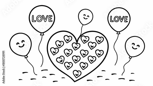 Doodle heart balloons floating happy love hearts scalable vector illustration eps