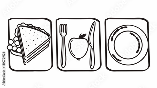 Simple black line minimalist lunch doodle set scalable vector illustration for food concepts