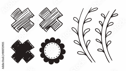 Hand drawn x marks and plant stems doodle vector illustration scalable graphics