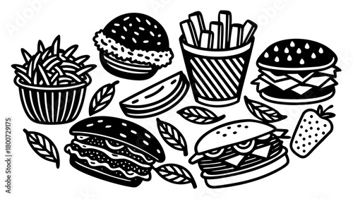 Hand drawn bangladeshi fast food icons set vector illustration scalable eps digital art