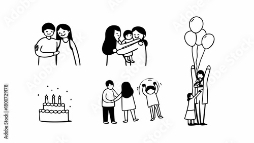 Doodle illustration set diverse family and friends hugs celebration vector scalable eps icon