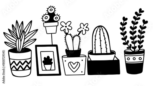 Charming doodle collection of potted plants for office decor vector illustration scalable art