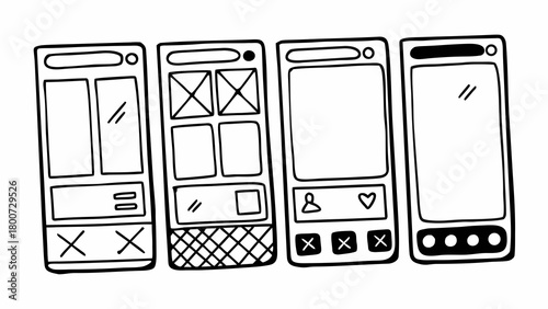 Hand drawn phone ui mockup wireframes for app design ux interface development