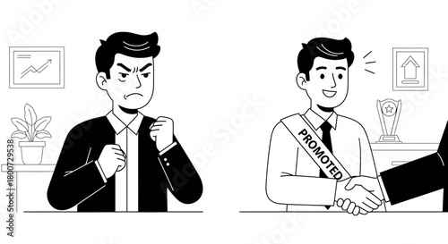 Contrasting Emotions Frustration and Success Depicted in Business Illustration