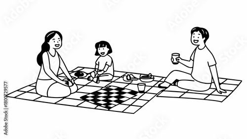 Doodle family picnic fun illustration with kids playing games outdoors vector art