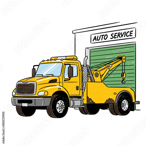 Bright Yellow Tow Truck Ready for Auto Service with Detailed Design
