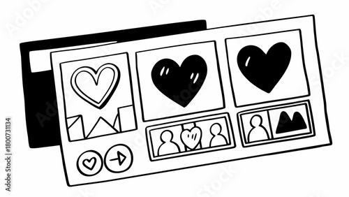 Hand drawn social media post ui elements with like counters and heart icons vector