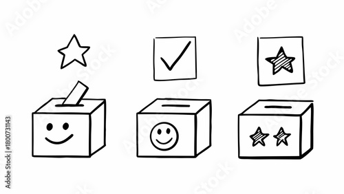 Doodle voting poll boxes check mark star illustration vector scalable eps icon set