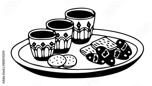 Doodle-style saudi tea and snack set vector illustration for arabian hospitality