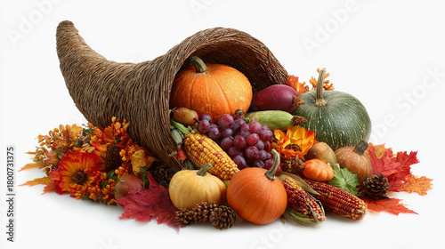 Thanksgiving symbol of fall harvest, abundance and gratitude on white background