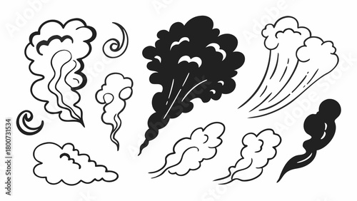 Vector set of wavy smoke lines doodles scalable illustration for graphic design