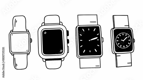 Doodle smartwatch collection vector illustration scalable watch icon set wearable technology art