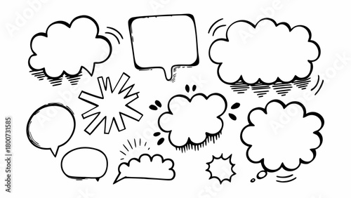 Doodle speech bubbles and thought bubbles vector set for communication and ideas
