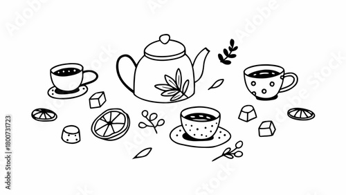 Hand drawn tea time set vector illustration scalable elements for design projects