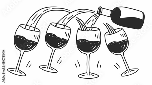 Hand drawn wine pouring into glasses dynamic vector illustration scalable eps icon art