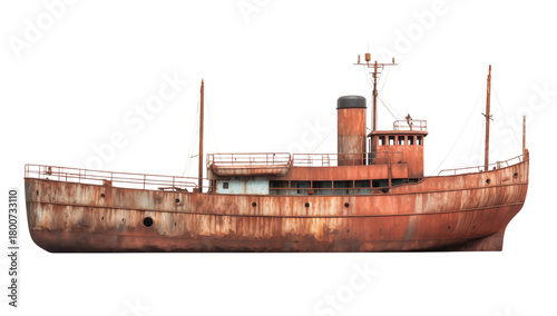 Rusty Derelict Ship Isolated. Weathered Maritime Vessel on transparent background png