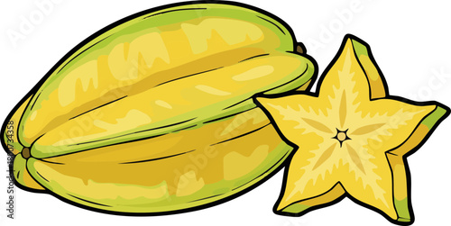 Whole and sliced star fruit exotic tropical healthy food